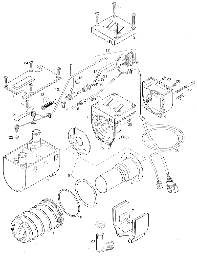 Sprängskiss Eberspächer Hydronic B5WSC 12V – vattenvärmare (utgången) – ritning 1