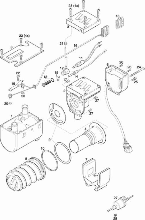 Sprängskiss Eberspächer Hydronic B5WZ 12V – vattenvärmare (utgången) – ritning 1