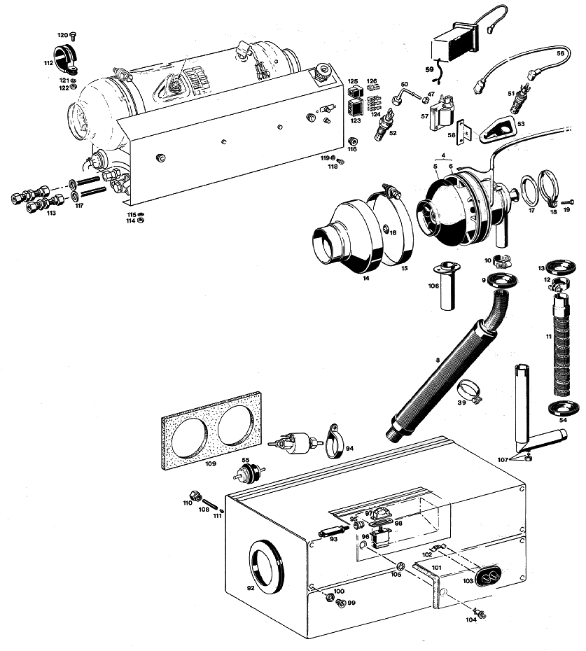 Sprängskiss Eberspächer D4L Universal 12 V – luftvärmare (utgången) – ritning 1
