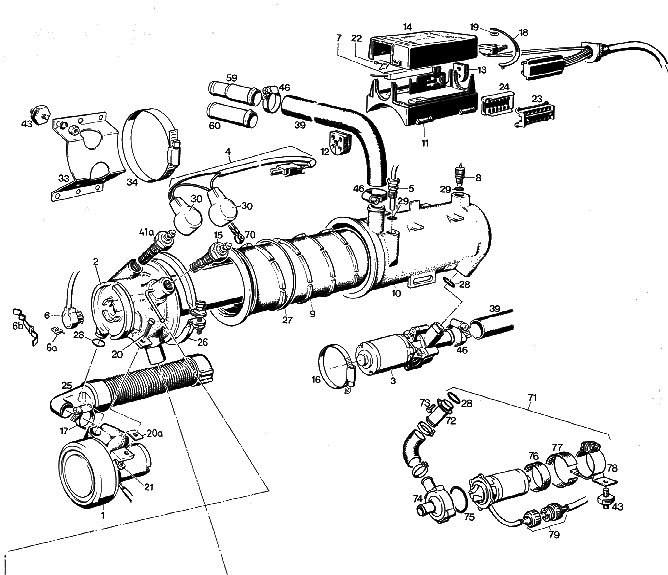 Sprängskiss Eberspächer D5W 12V – vattenvärmare (utgången) – ritning 1