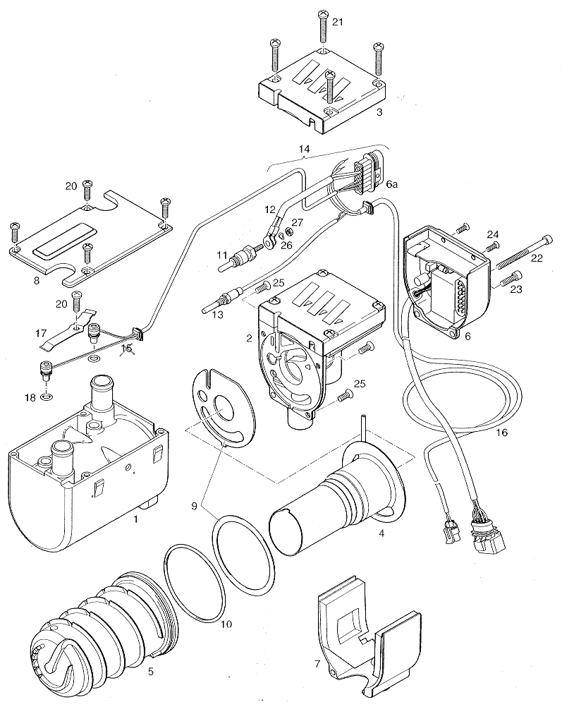 Sprängskiss Eberspächer Värm. HydrD5W-S 12V T1N T2W MB Sprinter – vattenvärmare – ritning 1