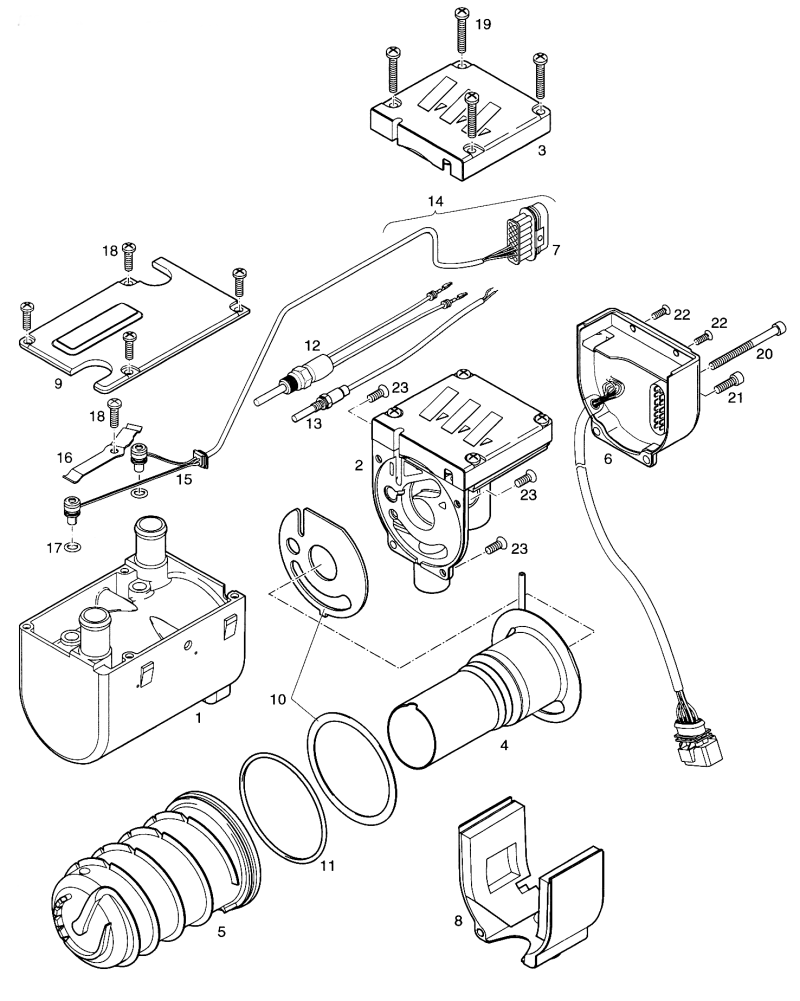Sprängskiss Eberspächer Hydronic D5WZ 12V – vattenvärmare (utgången) – ritning 1