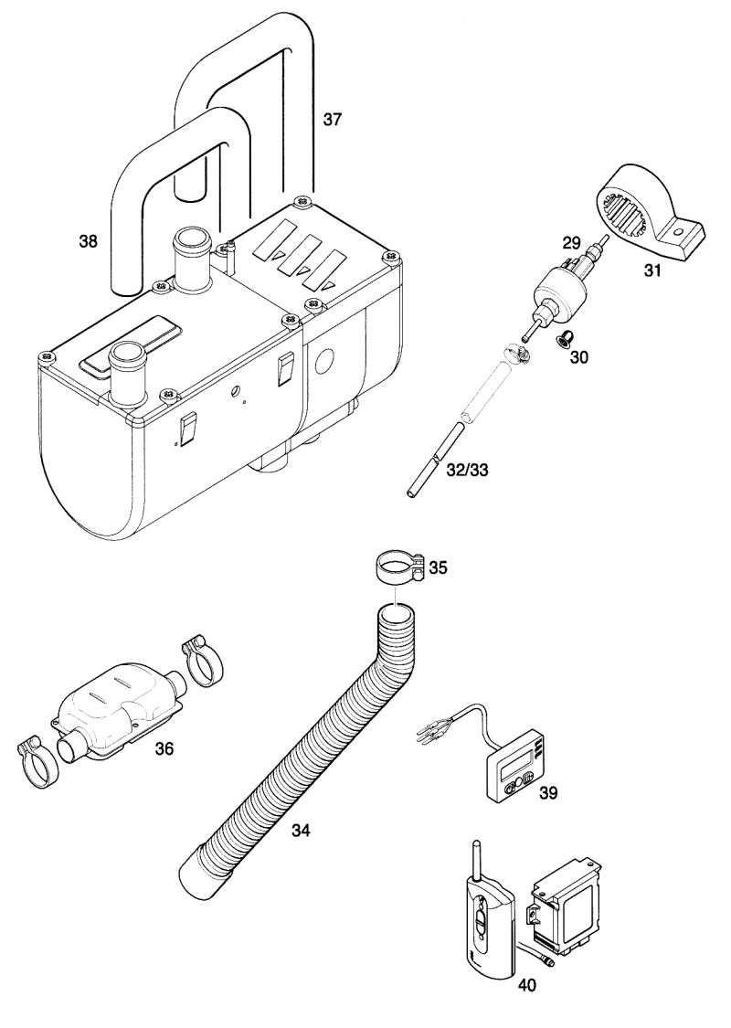 Sprängskiss Eberspächer D5W-Z 12V För MB Vito/V-klass – vattenvärmare (utgången) – ritning 1