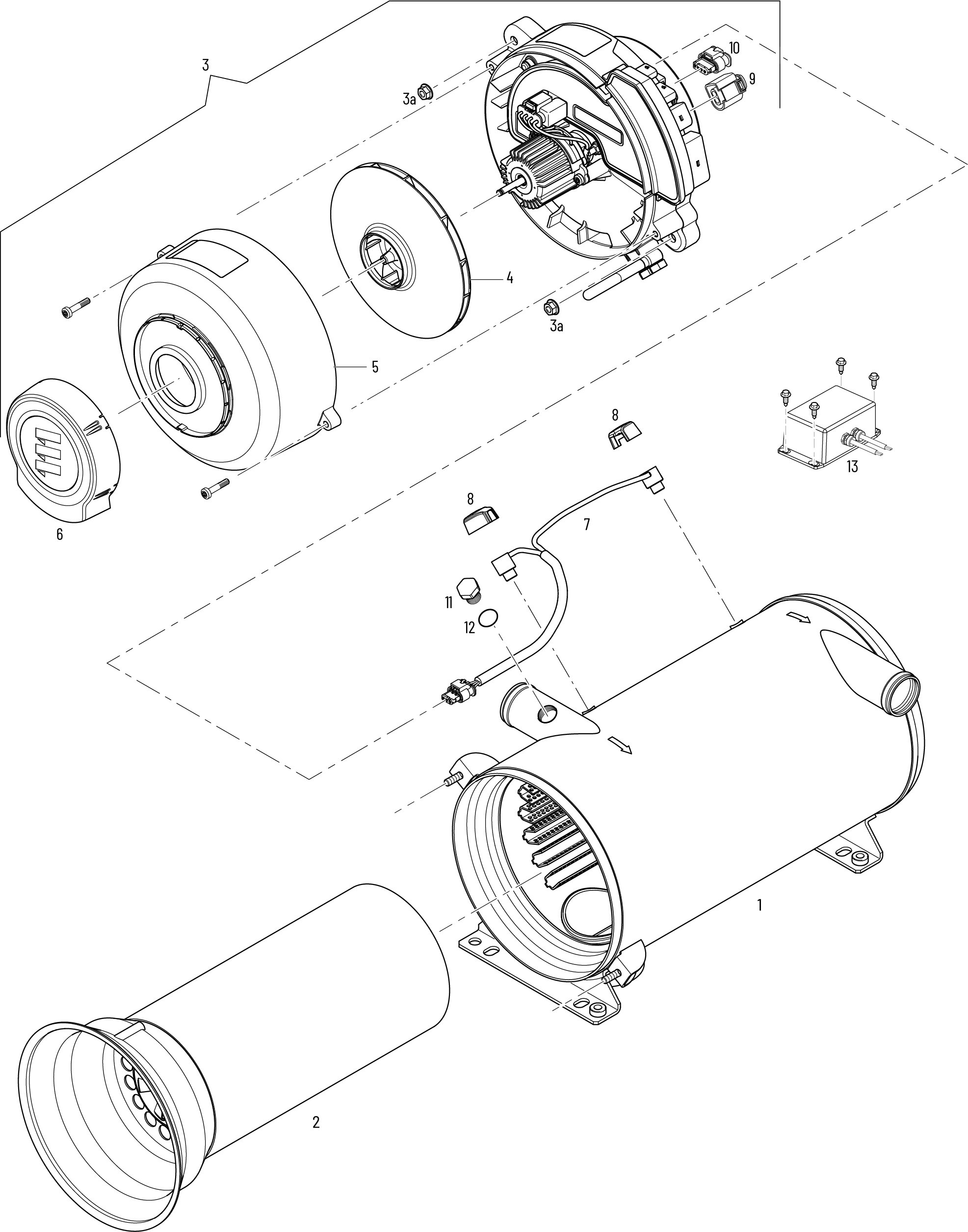Sprängskiss Eberspächer HL3-30 24V – vattenvärmare – ritning 1