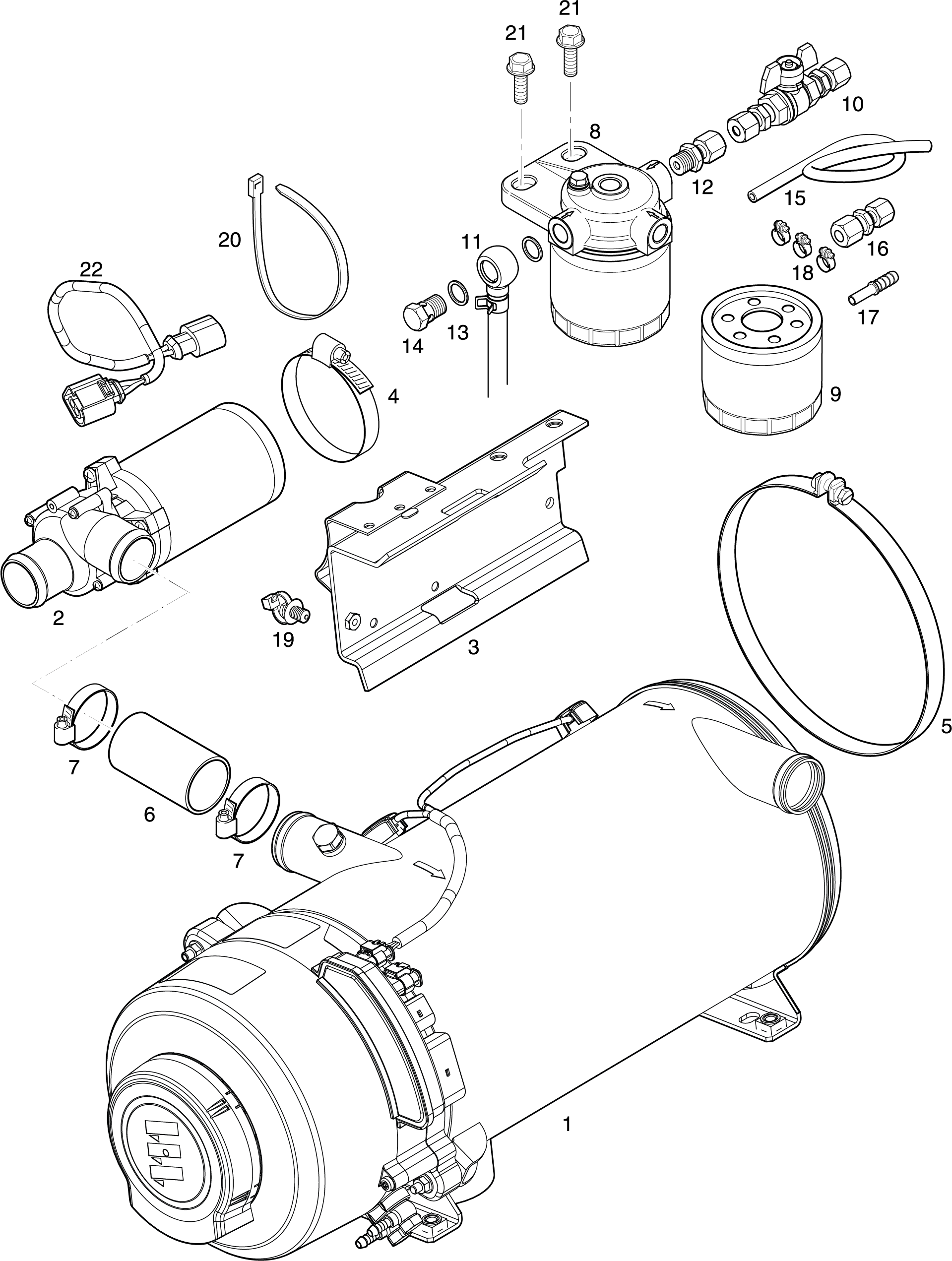 Sprängskiss Eberspächer HL3-30 24V – vattenvärmare – ritning 3